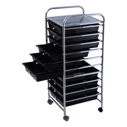 Trendmix Opbergwagen met 10 Lades en Wielen – Zwart – Metaal & PP – Organizer op Wielen voor Kantoor, Salon of Thuisgebruik