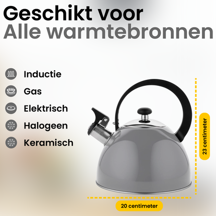 Florina Brillo fluitketel RVS donkergrijs 2.5 Liter - ook geschikt voor inductie