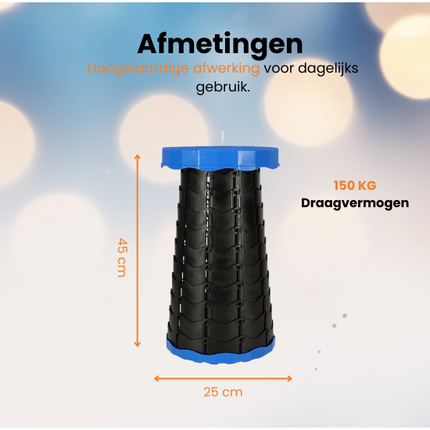 Trendmix Opvouwbare Kruk Verstelbaar & Lichtgewicht – Blauwe Telescopische Kruk Voor Festival, Concert, Camping & Reizen