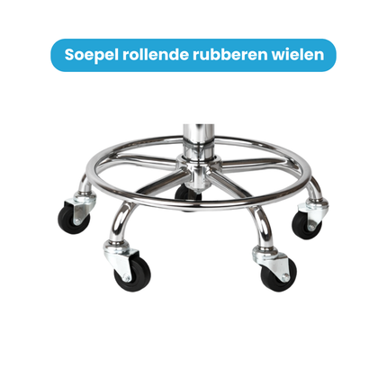 Trendmix Kapperskruk op Wielen – Ergonomische Zadelkruk met Voetsteun – In Hoogte Verstelbaar – Rubberen Wielen & Zwart PU-Ecoleer