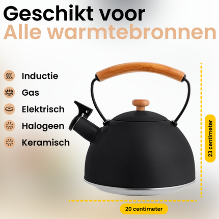 Florina Natura Line fluitketel RVS mat zwart 2.3 Liter - ook geschikt voor inductie