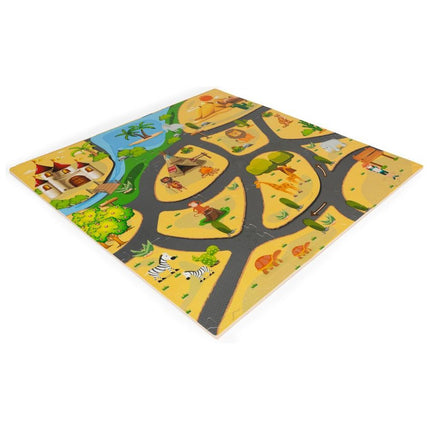 Ecotoys 9 delige puzzelspeelmat foam safari voor baby en peuter - Vloerpuzzel inclusief opbergtas - 93,5x93,5cm