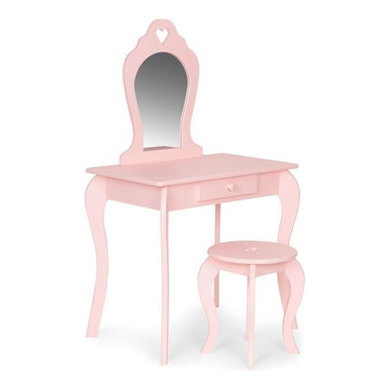 Ecotoys houten kinder kaptafel met spiegel en krukje 43x65x110 cm Roze
