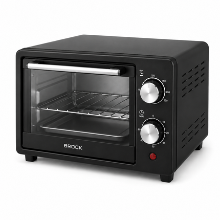 BROCK Elektrische Mini Oven 9L – Vrijstaande Compacte Oven – 650W – 100-230°C – Kleine Bakoven voor Camping of Keuken – Zwart