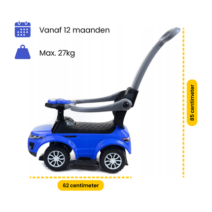 3 in 1 sportauto loopauto met 5 geluiden op het stuur belastbaar tot 27 kg blauw