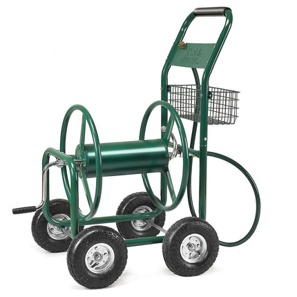 Trendmix Tuinslanghaspel XXL – Metalen Slangenwagen met 4 Luchtwielen – 80m Capaciteit – Anti-slip Handgreep – Groen