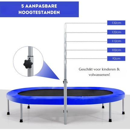 Trendmix XL Dubbele Fitness Trampoline voor 2 personen - 150 kg belasting - Opvouwbare Mini Trampoline Met Verstelbare Leuning - Voor volwassenen en kinderen - 154 x 89 x 92-132 cm - Blauw
