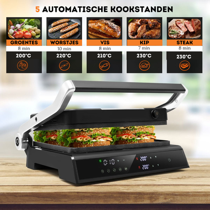 Trendmix XL Contactgrill 3-in-1 – Elektrische Multigrill met LED-display – 230 °C – Antiaanbaklaag – 5 Kookstanden – Zwart