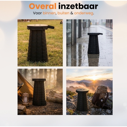 Trendmix Opvouwbare Kruk Verstelbaar & Lichtgewicht Zwart – Compacte Telescopische Kruk Voor Festival, Concert, Camping & Reizen