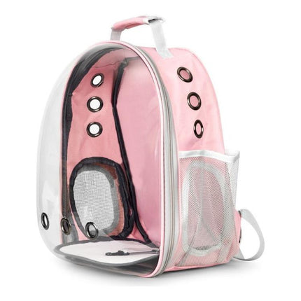 Petsi rugzak drager transporter voor hond of kat tot 5 kg - Transparante capsule rugzak met kussen - Roze
