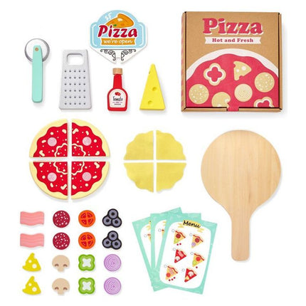 Ecotoys 34-delige houten pizzaria speelgoed set inclusief accessoires