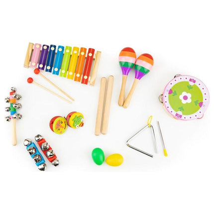 Ecotoys 14-Delige Houten Muziekinstrumenten Set - Educatief Speelgoed Voor Kinderen - Inclusief Opbergtas