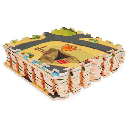 Ecotoys 9 delige puzzelspeelmat foam safari voor baby en peuter - Vloerpuzzel inclusief opbergtas - 93,5x93,5cm