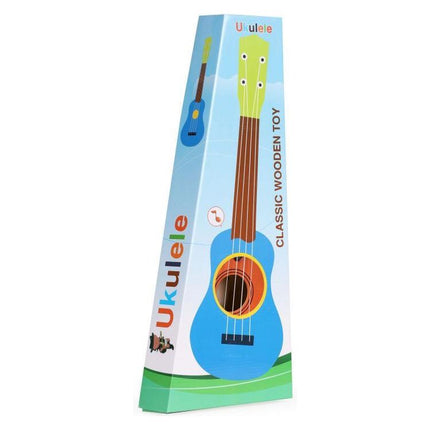 Ecotoys houten kinder ukelele/ gitaar met 4 snaren en 12 frets 17,5 x 5 x 52,5 cm bruin