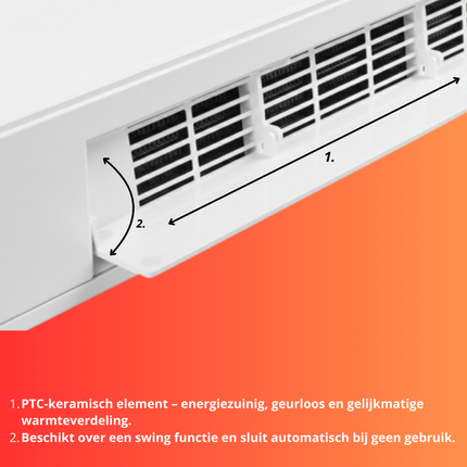 Kaminer Zelvion Elektrische Wandverwarming Wit – Slimme Luchtgordijnverwarming 2000W met WiFi, App & Afstandsbediening – Energiezuinig & Stil