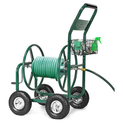Trendmix Tuinslanghaspel XXL – Metalen Slangenwagen met 4 Luchtwielen – 80m Capaciteit – Anti-slip Handgreep – Groen