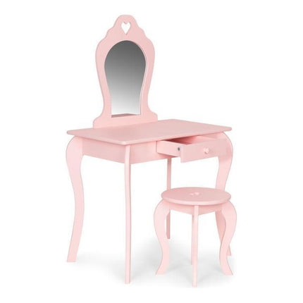 Ecotoys houten kinder kaptafel met spiegel en krukje 43x65x110 cm Roze