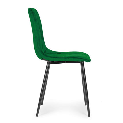 Modern Home Set van 4 Gewatteerde Fluwelen Stoelen Groen - Eetkamerstoelen - Woonkamerstoelen Met Metalen Poten