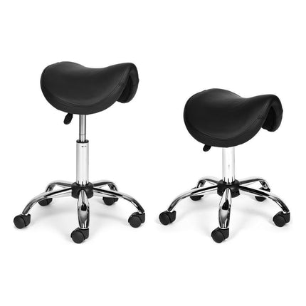 Verstelbare Ergonomische Draaikruk met Wieltjes – Zwarte Werkstoel voor Salon, Medisch Gebruik & Thuis - Kunstleer
