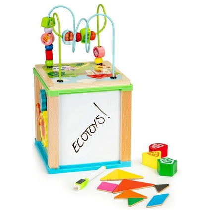 Ecotoys duurzame houten educatieve activiteiten kubus met bord om te schrijven