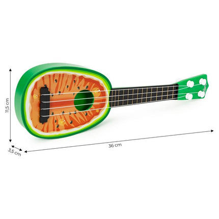 Ecotoys mini kunststof kinder ukelele / gitaar watermeloen met 4 snaren 36 x 11.5 x 3.5 cm groen