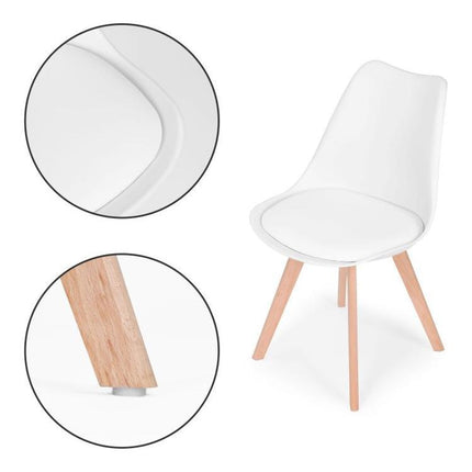 Modern Home Set Van 4 Eetkamerstoelen - Kuip Stoelen Met Eco-Leer Kussen En Beukenhouten Poten - Wit