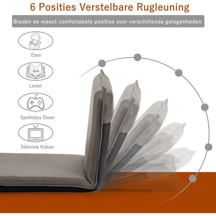 Trendmix Vloerstoel Grijs – 6-Traps Verstelbare Rugleuning – Meditatiestoel met Dikke Vulling – Opvouwbaar en Lichtgewicht