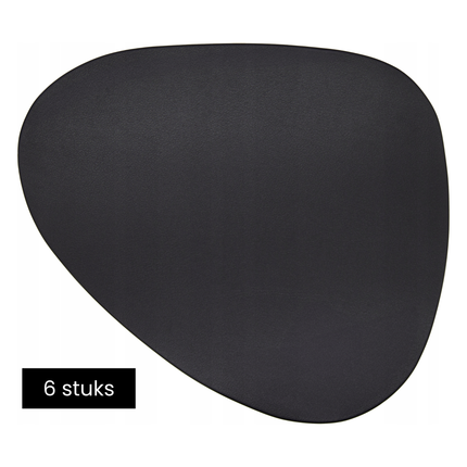 Tragar Placemats Set van 6 – Zwart – Kunststof PVC 35x45 cm – Hittebestendig & Krasvrij – Asymmetrisch Design