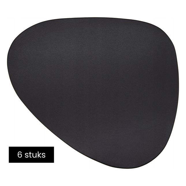 Tragar Placemats Set van 6 – Zwart – Kunststof PVC 35x45 cm – Hittebestendig & Krasvrij – Asymmetrisch Design