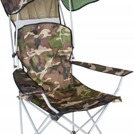 Visstoel met Dak – Opvouwbare Vissersstoel met Bekerhouder – Camouflage – Tot 100 kg