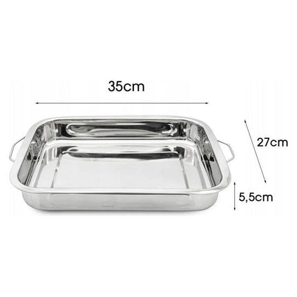Trager Lasagneschaal RVS Ovenschaal 35 x 27 x 5,5 cm - Lasagne Bakvorm - Grote Bakvorm Met Handvatten