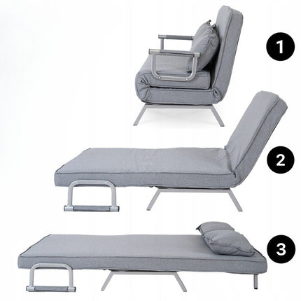 Mebel Elite Bart 2 Luxe 3-in-1 Uitklapbare Grote Slaapstoel Grijs - Inklapbare Slaapbank Met 5 Standen Verstelbare Rugleuning - Belastbaar Tot 250 kg - Moderne Slaapfauteuil - Logeerbed