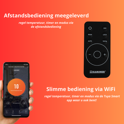 Kaminer Zelvion Elektrische Wandverwarming met LED-display & WiFi – Slimme Luchtgordijnverwarming 2000W met App & Afstandsbediening – Energiezuinig & Stil