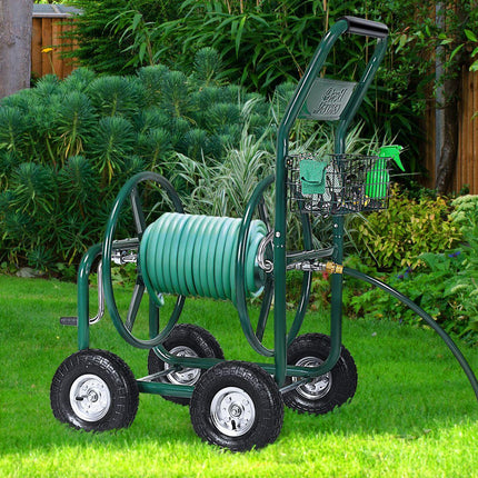 Trendmix Tuinslanghaspel XXL – Metalen Slangenwagen met 4 Luchtwielen – 80m Capaciteit – Anti-slip Handgreep – Groen