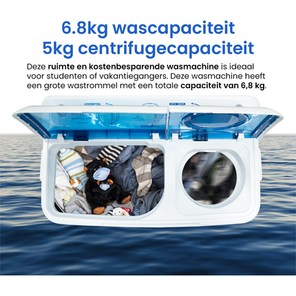 Brock XL camping wasmachine met dubbele trommel 6,8Kg was en 5,0Kg centrifuge capaciteit