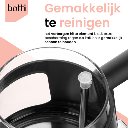 Botti Vivien glazen waterkoker – 0,9 L – 1000 W – Zwart – Professional Series – Modern & veilig