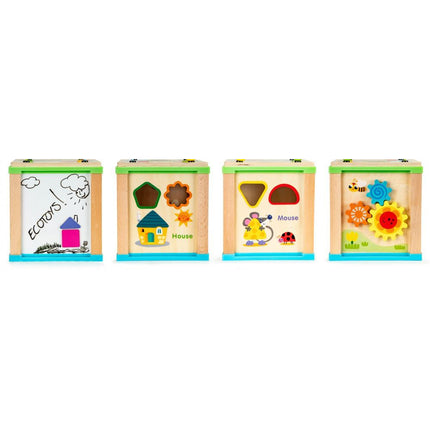 Ecotoys duurzame houten educatieve activiteiten kubus met bord om te schrijven
