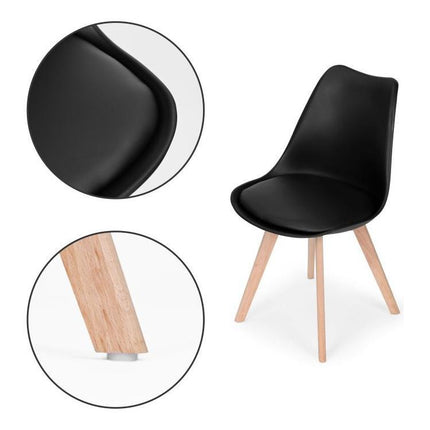 Modern Home Set Van 4 Eetkamerstoelen - Kuip Stoelen Met Eco-Leer Kussen En Beukenhouten Poten - Zwart