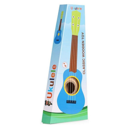 Ecotoys houten kinder ukelele/ gitaar met 4 snaren en 12 frets 17,5 x 5 x 52,5 cm beige