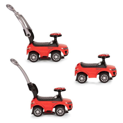 3 in 1 sportauto loopauto met geluiden en claxon op het stuur belastbaar tot 25 kg rood