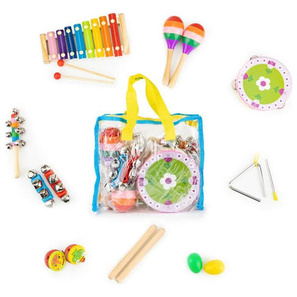 Ecotoys 14-Delige Houten Muziekinstrumenten Set - Educatief Speelgoed Voor Kinderen - Inclusief Opbergtas