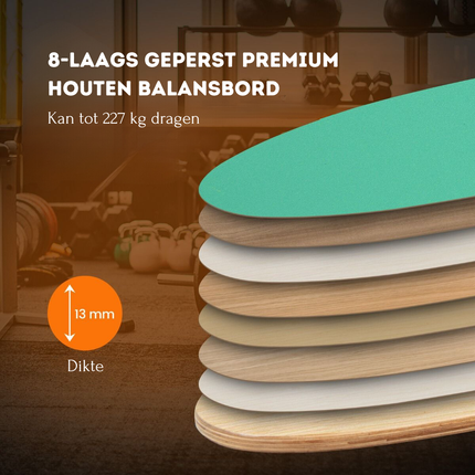 Trendmix Balance Board Houten Balans Trainer Trickboard - Incl. Kurkrol En Viltmat - Maximale Draaggewicht 227kg - Balansbord Met 8 Geperste Houtlagen