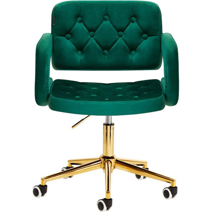 4Rico Moderne Fluwelen Bureaustoel – Groen – Elegante salonstoel – Hoogte verstelbaar – Met gouden onderstel
