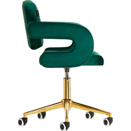 4Rico Moderne Fluwelen Bureaustoel – Groen – Elegante salonstoel – Hoogte verstelbaar – Met gouden onderstel