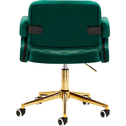 4Rico Moderne Fluwelen Bureaustoel – Groen – Elegante salonstoel – Hoogte verstelbaar – Met gouden onderstel