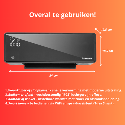 Kaminer Zelvion Elektrische Wandverwarming met LED-display & WiFi – Slimme Luchtgordijnverwarming 2000W met App & Afstandsbediening – Energiezuinig & Stil
