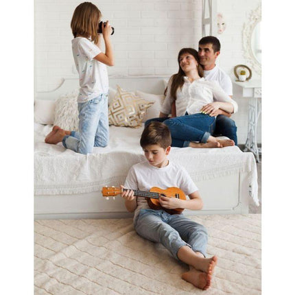 Ecotoys houten kinder ukelele/ gitaar met 4 snaren en 12 frets 17,5 x 5 x 52,5 cm bruin