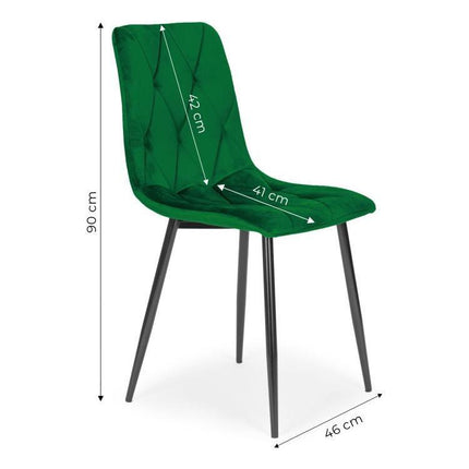 Modern Home Set van 4 Gewatteerde Fluwelen Stoelen Groen - Eetkamerstoelen - Woonkamerstoelen Met Metalen Poten