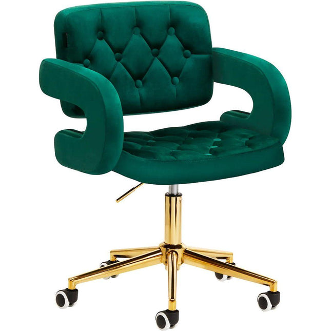 4Rico Moderne Fluwelen Bureaustoel – Groen – Elegante salonstoel – Hoogte verstelbaar – Met gouden onderstel