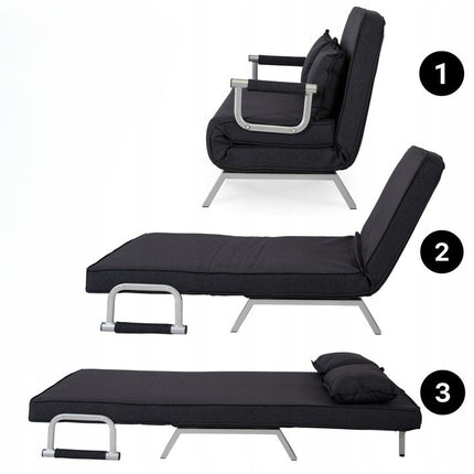 Mebel Elite Bart 2 Luxe 3-in-1 Uitklapbare Grote Slaapstoel Zwart - Inklapbare Slaapbank Met 5 Standen Verstelbare Rugleuning - Belastbaar Tot 250 kg - Moderne Slaapfauteuil - Logeerbed